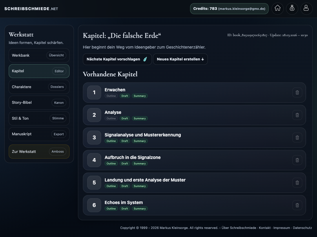 Kapitelübersicht mit vorhandenen Kapiteln und Optionen zur Verwaltung.