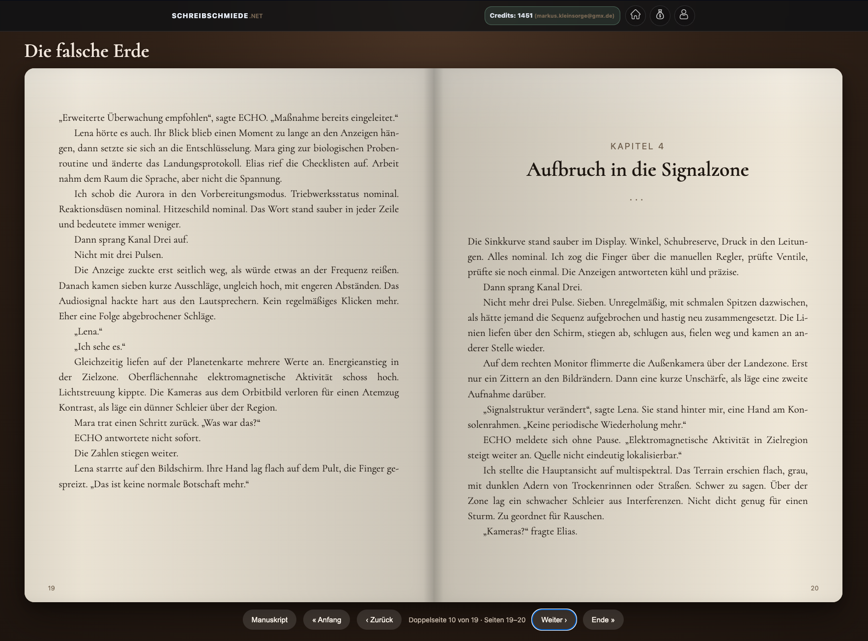 Buch-Ansicht des Manuskripts in lesefreundlicher Darstellung.