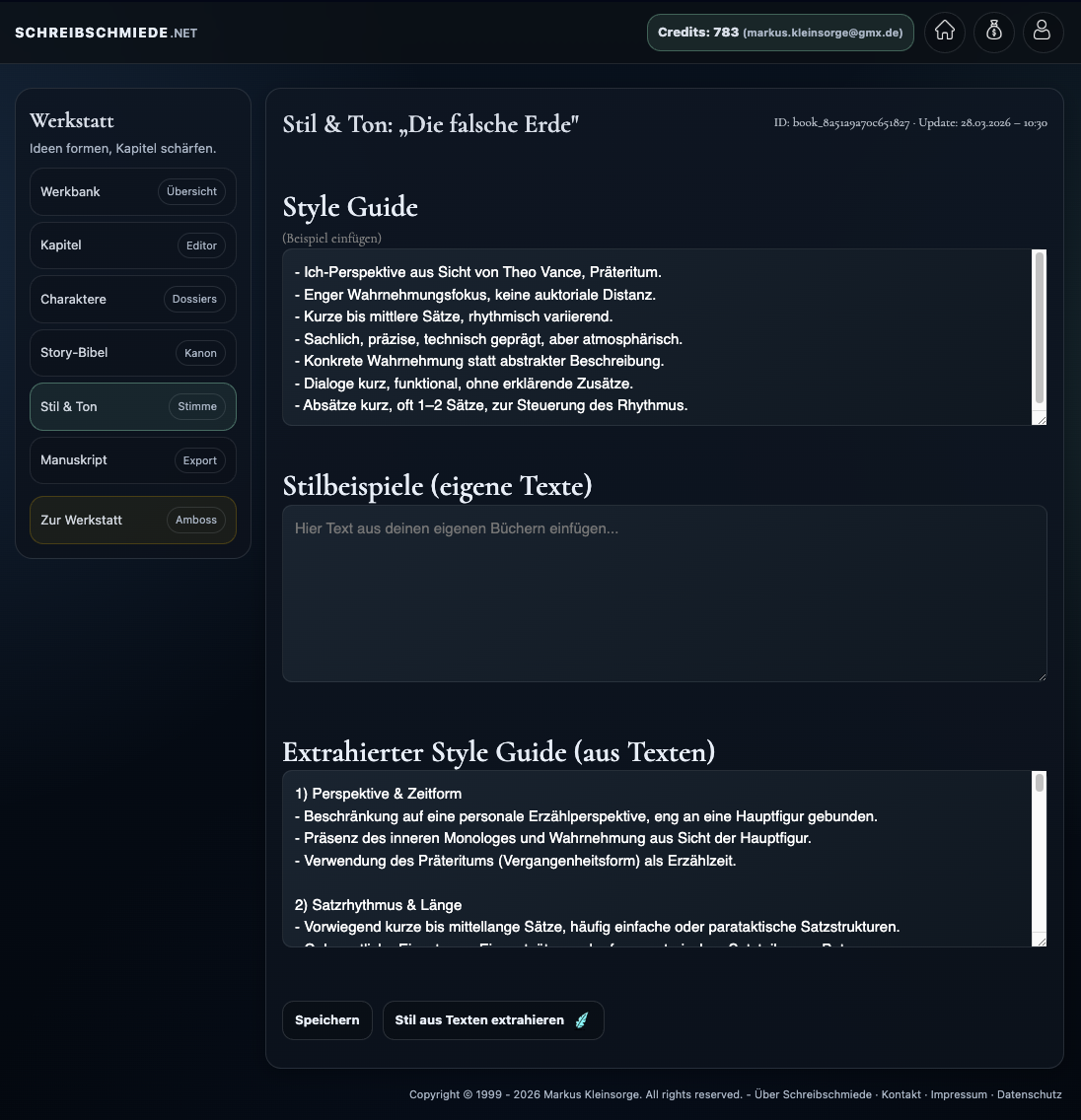 Bereich Stil und Ton mit Style Guide und Stilprofil.